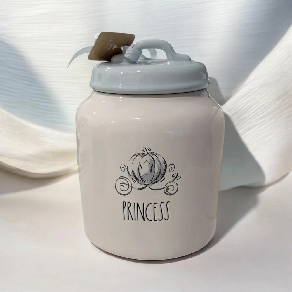 Rae Dunn Disney Princess Cinderella Carriage Ceramic Canister White Blue Lid NEW